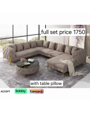for sale dark bige sofa set u shape للبيع طقم كنب لون بيج غامق على شكل حرف U