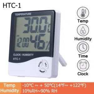ميزان حرارة و رطوبة ساعة قياس درجه الحراره و الرطوبه شاشه LCD و ساعه ومنبه يستخدم داخلي وخارجي رطوبه