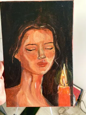 لوحة فنية  سكون  - رسم يدوي ألوان أكريليك (بورتريه)