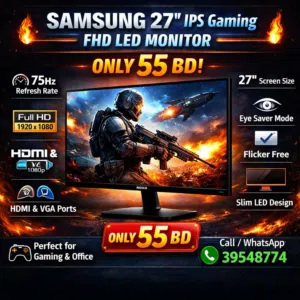 Samsung 27” FHD IPS Gaming Monitor – Borderless Design HDMI/VGA, AMD FreeSync 8K Support – Call