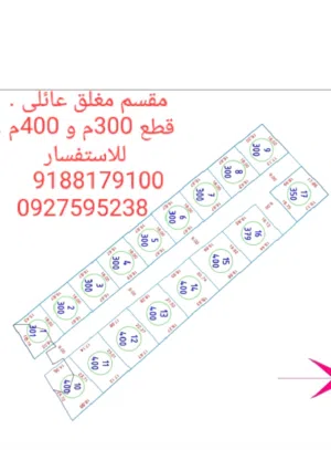 ارض 300 و 400 متر . في مقسم مغلق منظم . شهادة عقارية
