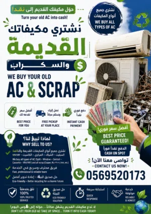 نشتري أجهزة التكييف المستعملة وسكراب المكيفات – الدفع نقدًا!