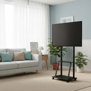 ستاند شاشة تلفزيون حديد مجلفن 150سم ل 200سم تقريبا بعجلات يحمل حتى 75 بوصة