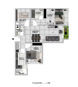 2BHK - شقة من غرفتين + غرفة خادمه