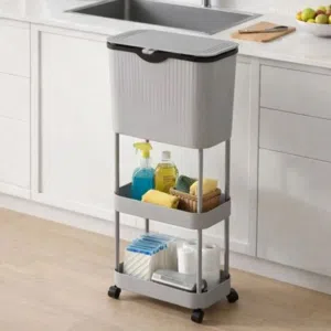 Kitchen and office use with shelves and tyres