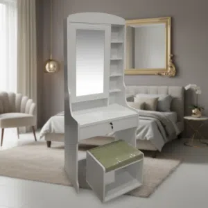طاولة زينة فاخرة مع مرآة وكرسي تخزين بلون خشب الزان - DT 609 (BEECH)