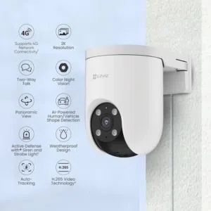 كاميرا مراقبة واي فاي 3MP مطريه خارجي 360 درجة تحكم كامل عن طريق ابلكيشن H8c pro مع إنذار