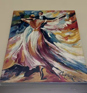 لوحة زيتية أصلية مميزة المرسومة بسكين الرسم (بارزة الملمس) - موقعة ومؤرخة Palette Knife Dancers