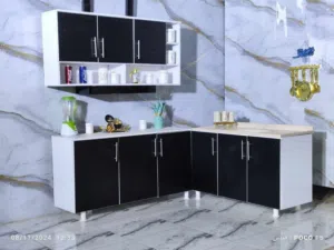 كاونتر خشب ام دي اف.   قياس مترونص  ارضي وملحق متر ونص  وسنك متر وعشرين.