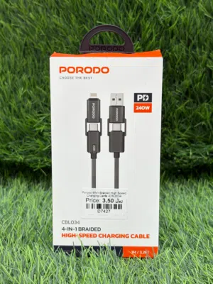Porodo 4-In-1 Braided High-Speed Charging Cable - Black