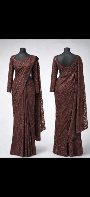 Elegant Maroon Sequined Saree