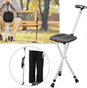 كرسي عكاز طبي 2 في 1، مصمم لتوفير الدعم أثناء المشي ومقعد مريح للراحة عند الحاجة.   المواصفات والممي