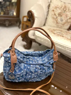 Catwalk Denim Hobo Shoulder Bag Blue Distressed Jean Crossbody Purse Convertible