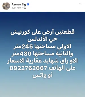 قطعتين ارض في كورنيش حي الأندلس للبيع