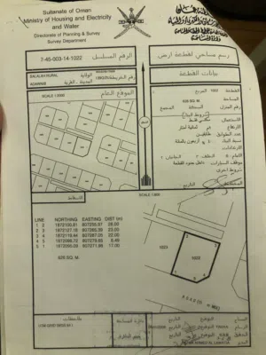 عدونب ركنيه مميزه مفتوحه ثلاث جهات مساحه 626متر