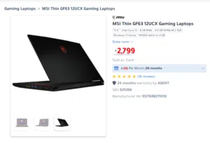 MSI Thin GF63 12UCX Gaming Laptop – Upgraded 16GB RAM & 1.38TB SSD