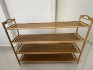 Multi-tiered bamboo wood shoe rack for hallway and corridor. High quality