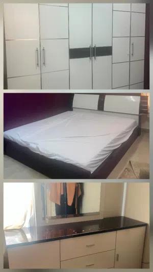 غرفة نوم تسريحة وسرير 200x200 ودولاب كبير