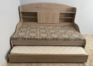2 Layer Wooden Bed with 2 Mattresses for Sale – 55 BD