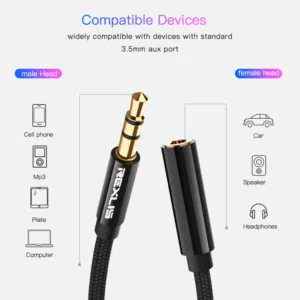 Female Extender Audio Extension Cable Aux Cord For PC Laptop Phone Car Speaker