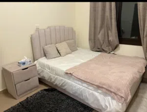 Bed frame with mattress and bedside