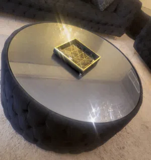 Elegant Round Coffee Table 130 cm – Glass Top & Velvet Base