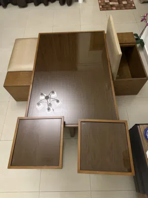 centre table includes : 1 centre table + 2 tea tables + 2 buff with storage (5 pieces )