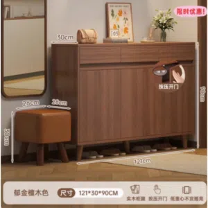 خزانة أحذية عريضة خشبية تفتح دفاتها من خلال الكبس مع مقعد جانبي