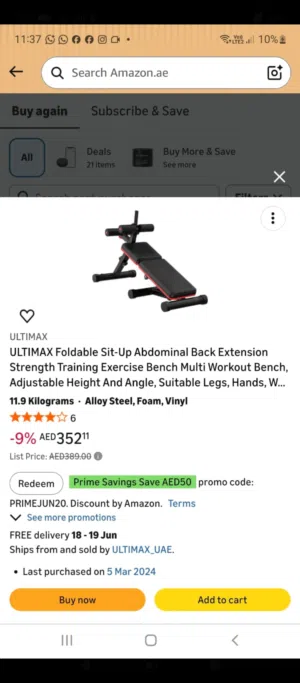 For Sale – ULTIMAX Foldable Exercise Bench