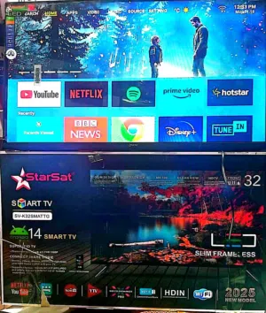 الحق عرض شاشات ستار سات 32 بوصة اسمارت اندرويد 14 اخر اصدار 2025 ماليزي وكالة بدون اطار اوحواف 4k وا
