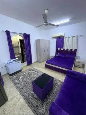 Furnished studio apartment for rent in Al Ghubra South, opposite Sultan Qaboos Sports Complex