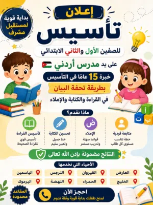 مدرس أردني للتأسيس الصف الأول والثاني والثالث الابتدائي