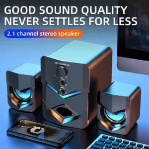 سماعات كمبيوتر 2.1 قناة بصوت قوي – USB + مدخل 3.5mm مع إضاءة LED 2.1 Channel Computer Speakers  LED