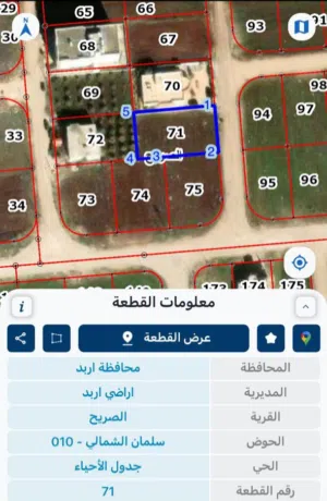 قطع ارض للبيع في اربد - الصريح بالقرب من شارع البتراء