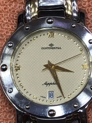 ساعة يد سويسرية اصلية كونتينانتال continental ستانلس ستيل حجارة كرستال ضد الماء بحالة ممتازة 250 د