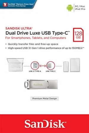 SanDisk Ultra Dual Drive Luxe USB Type-C 128GB فلاشة أصلية مزدوجة – USB-C + USB-A