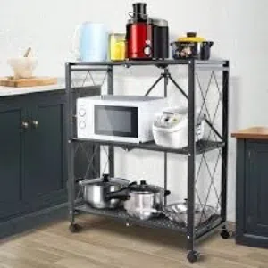 Heavy Duty Carbon Steel Microwave Stand 3 Layer Foldable Kitchen Trolley Storage Rack Multipurpose O