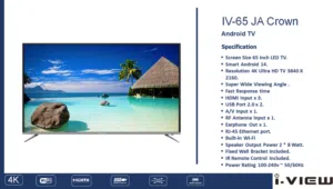 شاشة 65 انش Smart 4K اي فيو سمارت مع كفالة الوكيل الرسمي وقاعده جداريه بأفضل سعر بالمملكه