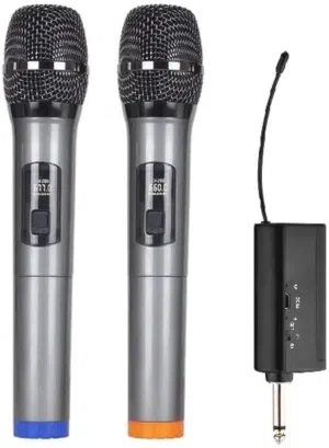 ميكروفون لاسلكي احترافي مزدوج UHF مع جهاز استقبال صغير محمول بمقبس 6.3 kh Duel Professional UHF Wire