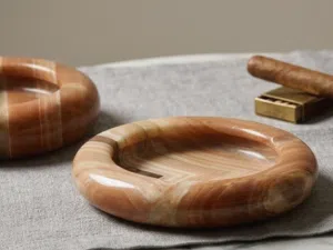 Vintage Mid-Century Banded Onyx Ashtrays (Pair)