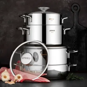 Amboos Cool 8 Piece Stainless Steel Cookware Set. Made in Turkey.