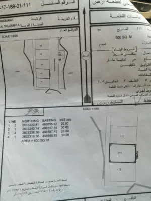 ارض سكنية لبيع في مخطط الغيزين الجديد مساحتها 600 قريب مهنا المسجد لعلم لا توجد بها ملاحظه