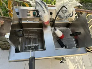 قلاية كهربائية مزدوجة ستانلس ستيل مع حنفيات لتصفية الزيت –