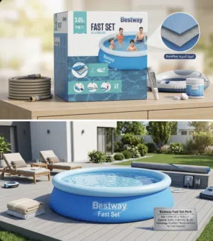 مسبح كبير مناسب لجميع الأعمار قابل للنفح مقاس 3.05M/76cmشركةBestway Fast  Set بركة سباحة