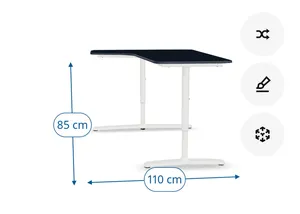 Corner desk left, linoleum blue/white, 160x110 cm