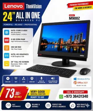 LENOVO Core i5 6th Gen All In One Computer Set 24 Full HD Display 8GB RAM 256GB SSD OS 10 Pro Ready