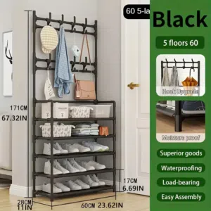 ستاند أحذية معدني مع شماعة ملابس  التنظيم صار أسهل وأجمل! 	•	هيكل معدني متين 	•	رفوف متعددة للأحذية