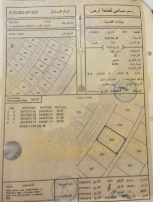 للبيع ارض سكنيه الرستاق مخطط المعمورة الاولى