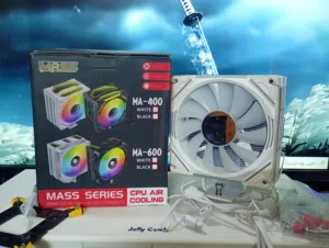 مبرد هوائي 120mm بتصميم أبيض احترافي + RGB. المميزات: • أداء تبريد عالي High Speed • صامت Super Mut