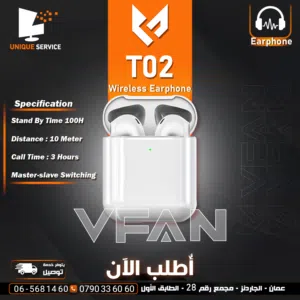 سماعه اذن اصلي وايرلس تعمل 5 ساعات عمل متواصلة Wireless VFan T02 Earphone